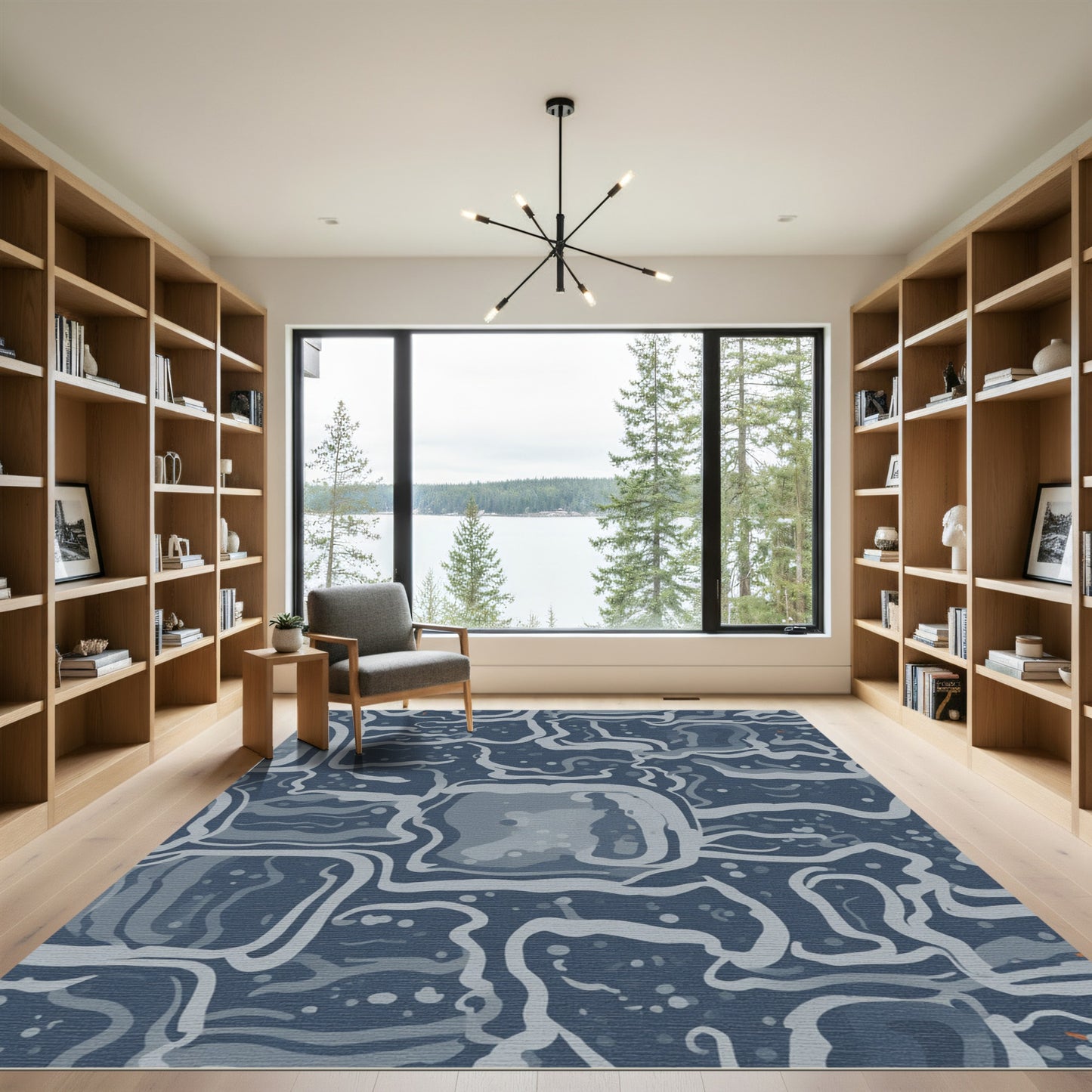 Abstract Blue Organic Swirl Rug