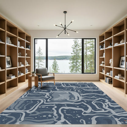 Abstract Blue Organic Swirl Rug