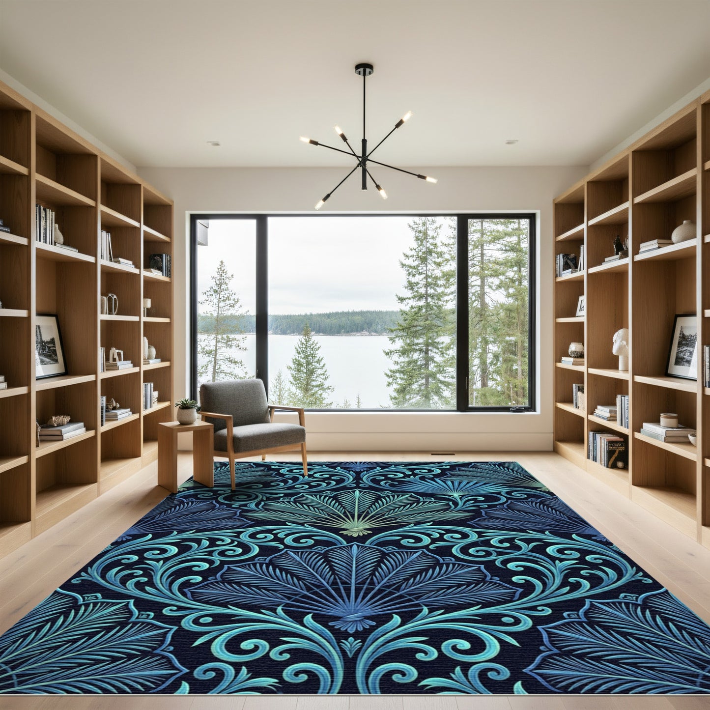 Art Nouveau Blue Tropical Fan Rug