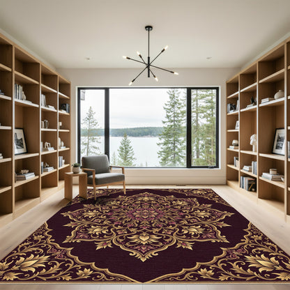 Rich Plum and Gold Floral Medallion Rug