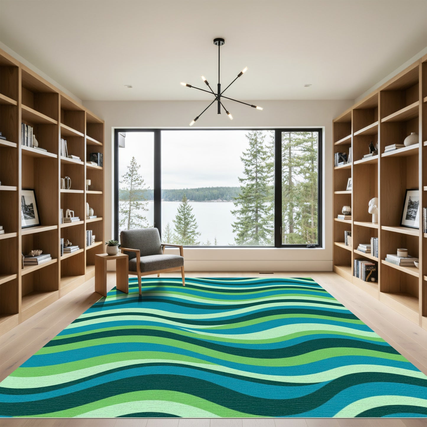 Oceanic Blue Green Wavy Stripes Rug