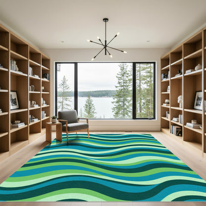 Oceanic Blue Green Wavy Stripes Rug