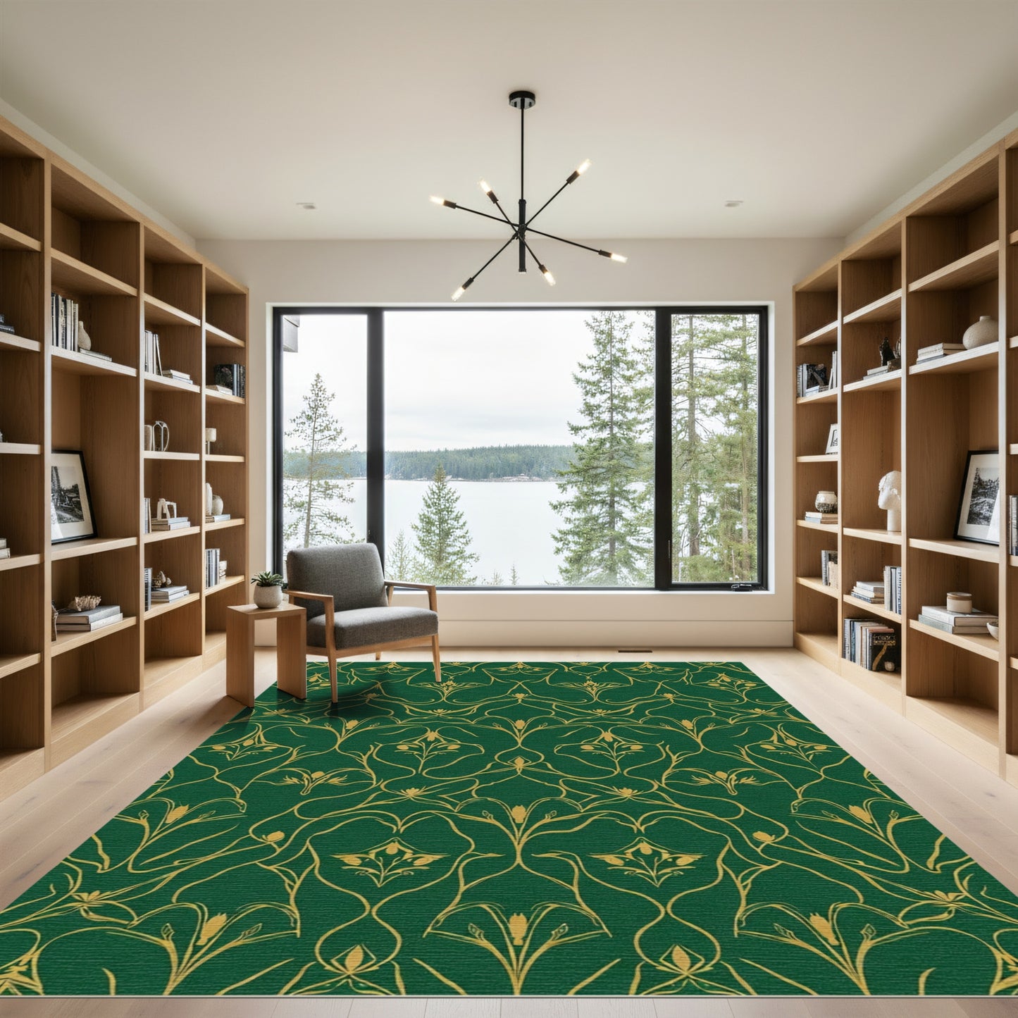 Emerald Gold Art Nouveau Floral Rug