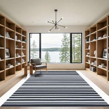 Modern Navy Gray Stripe Rug