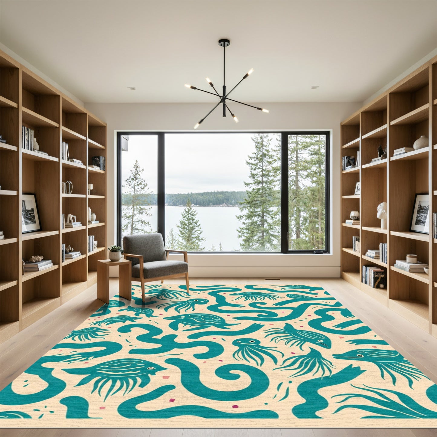 Teal Sea Creatures And Waves Rug