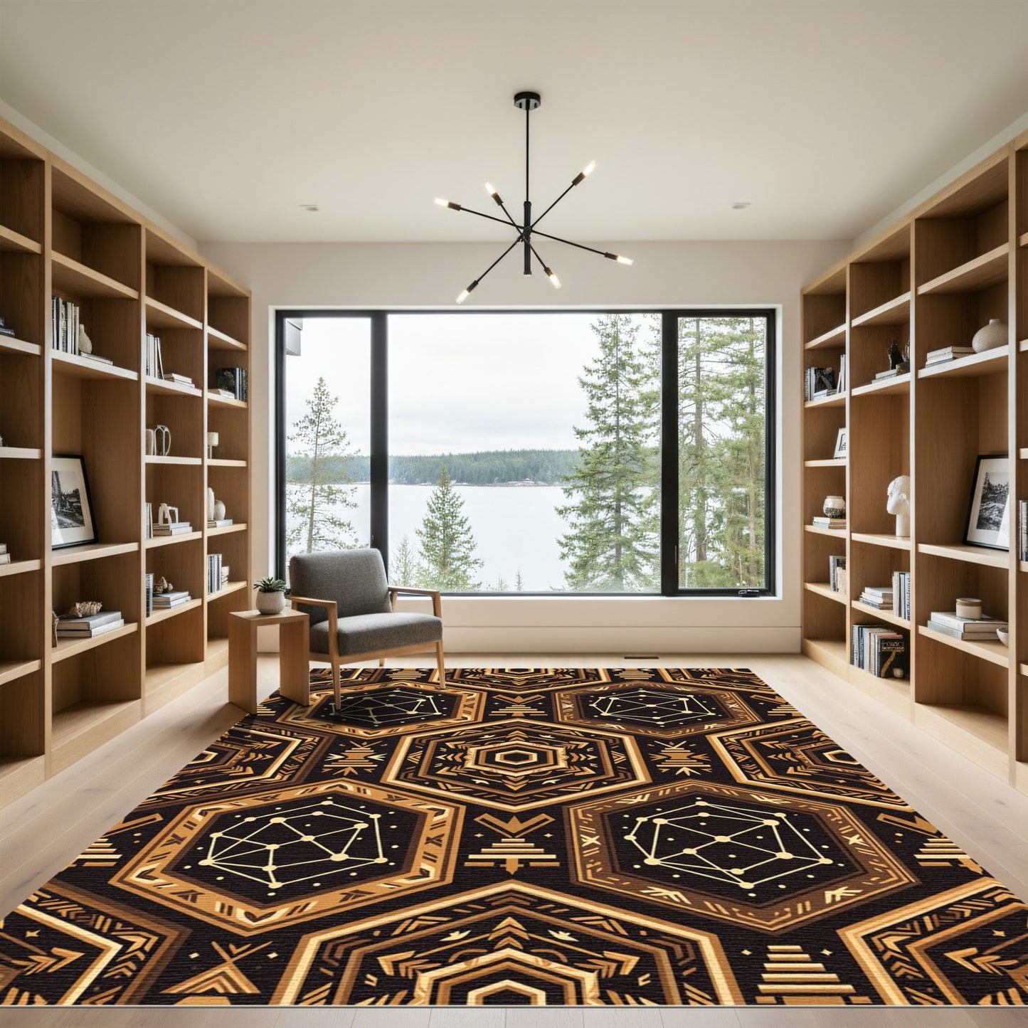 Golden Geometric Hexagon Constellation Rug