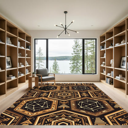 Golden Geometric Hexagon Constellation Rug
