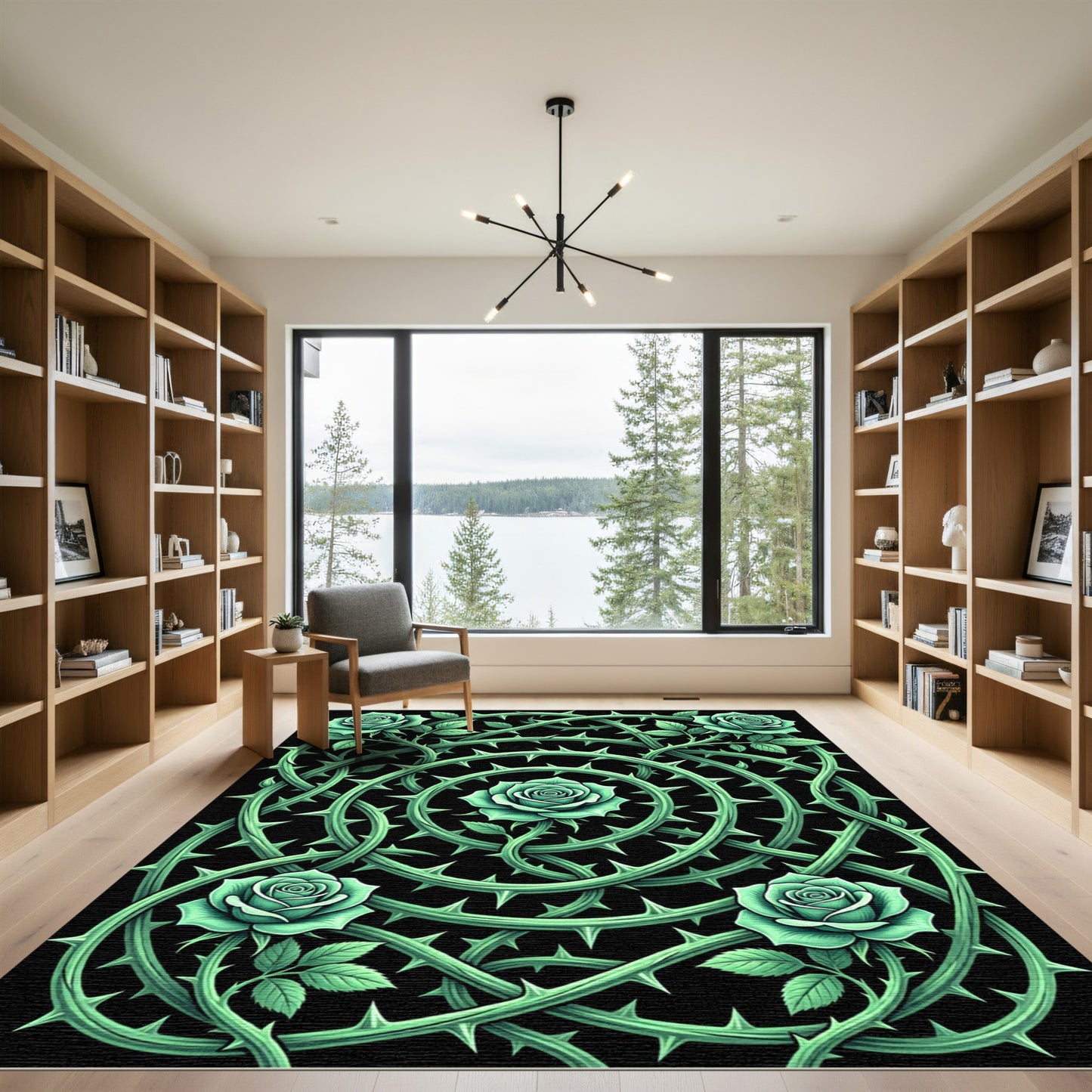 Gothic Emerald Rose Thorns Circle Rug