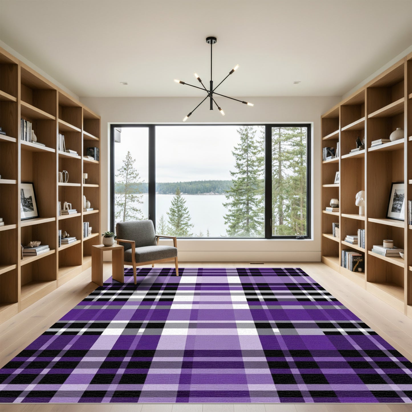 Purple Black White Plaid Check Rug