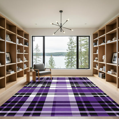 Purple Black White Plaid Check Rug