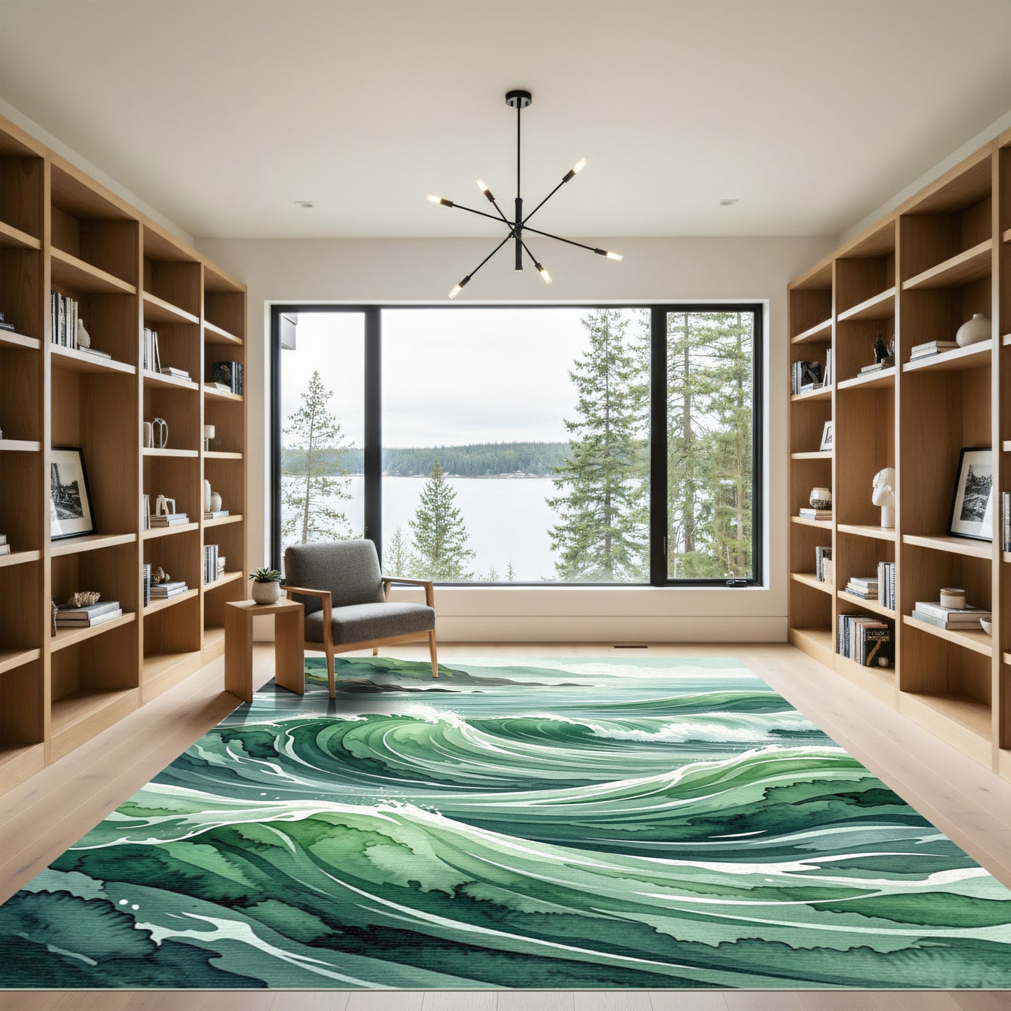 Emerald Coastal Ocean Wave Rug