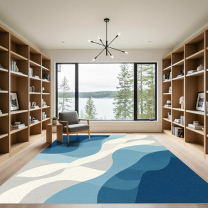 Deep Blue Abstract Flowing Waves Rug