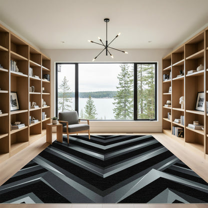 Monochromatic Chevron Geometric Overlay Rug
