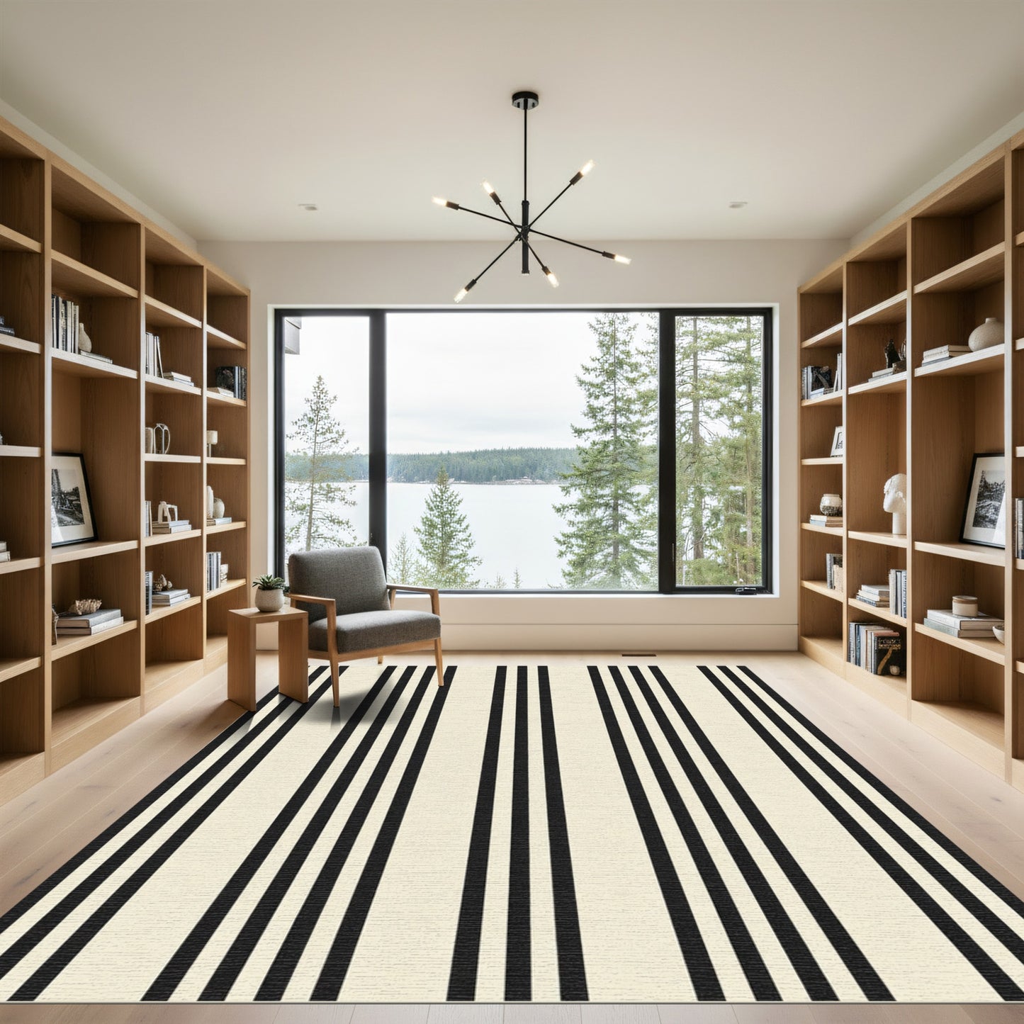 Modern Black Cream Vertical Stripes Rug