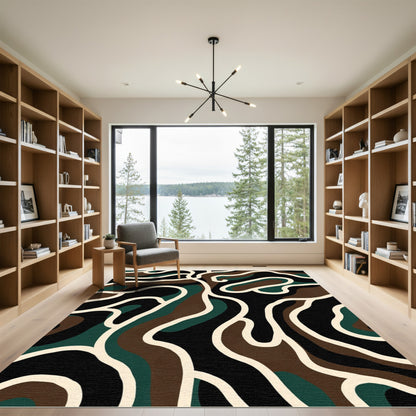 Camouflage Abstract Organic Curve Rug
