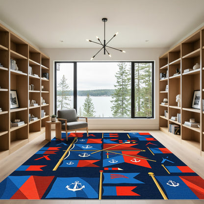 Nautical Anchor Blue Red Geometric Flag Rug