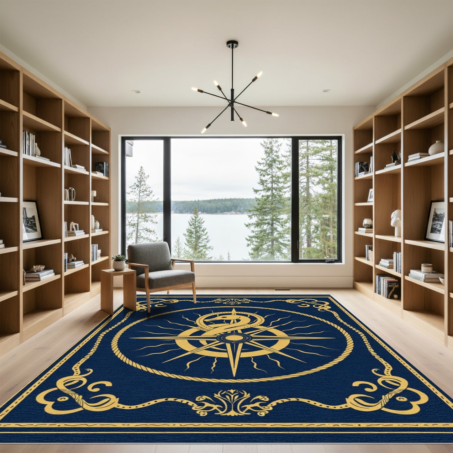 Mystical Gold Serpent Compass Frame Rug