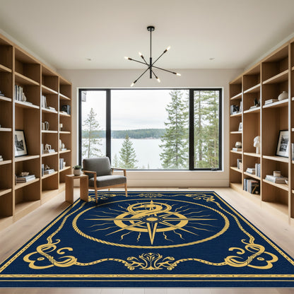 Mystical Gold Serpent Compass Frame Rug