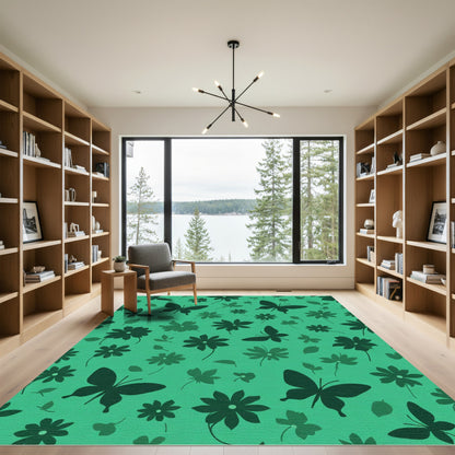 Teal Butterfly and Floral Silhouette Rug