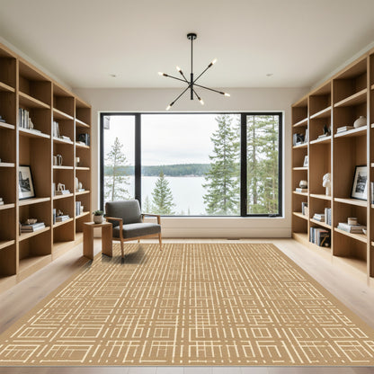 Tan White Grid Lattice Rug