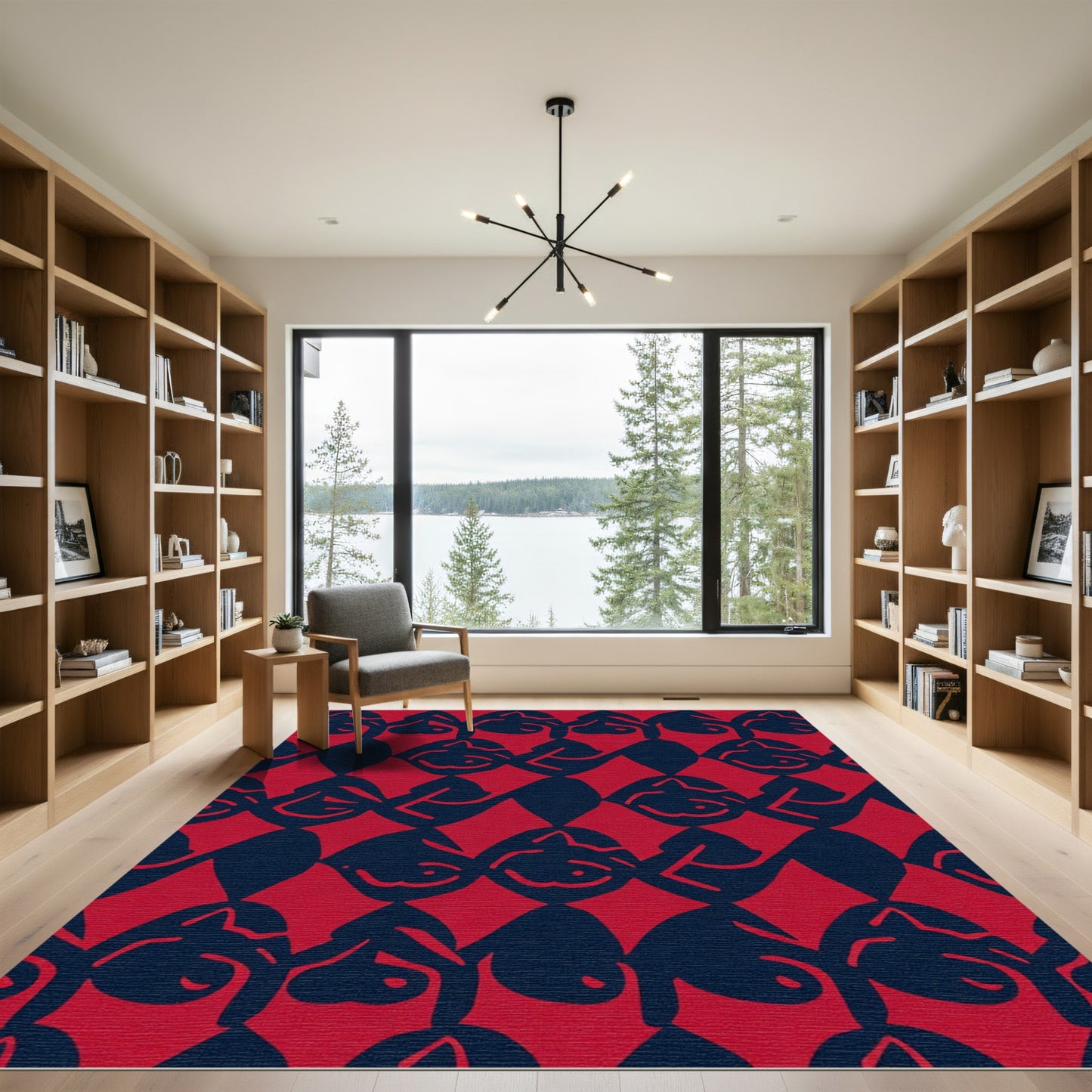 Bold Red Abstract Figure Repeating Pattern Rug