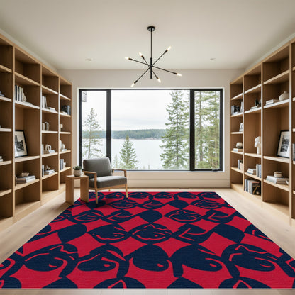Bold Red Abstract Figure Repeating Pattern Rug