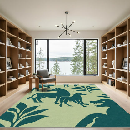 Teal Equine Botanical Silhouette Rug