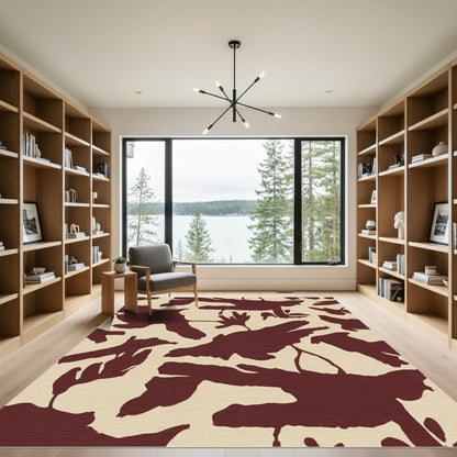 Deep Burgundy Abstract Organic Shapes Rug