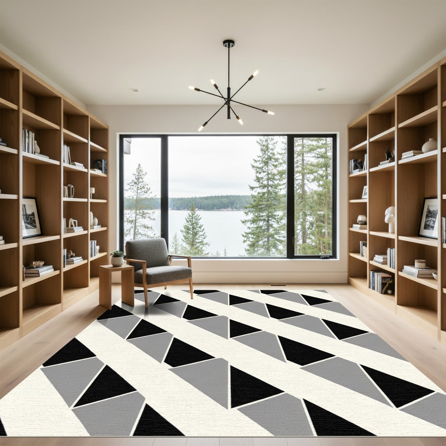Modern Gray Black Abstract Geometric Rug