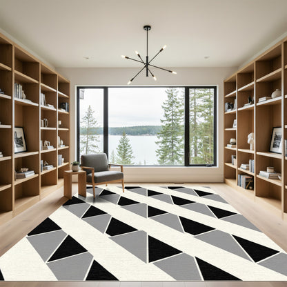 Modern Gray Black Abstract Geometric Rug
