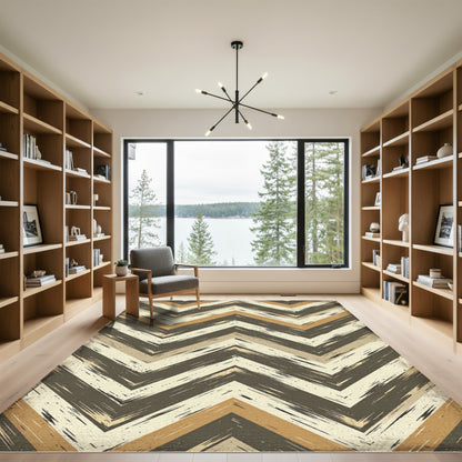 Earthy Chevron Brushstroke Accents Rug