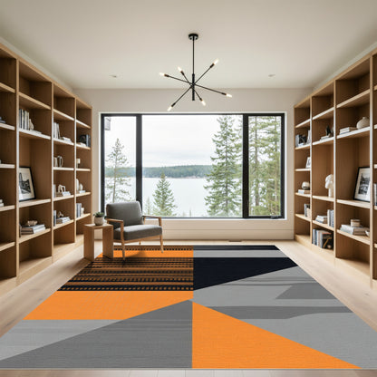 Bold Orange Geometric Blocks Rug