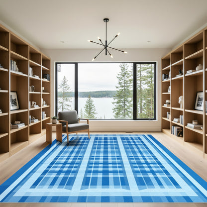 Blue Plaid Window Pane Rug