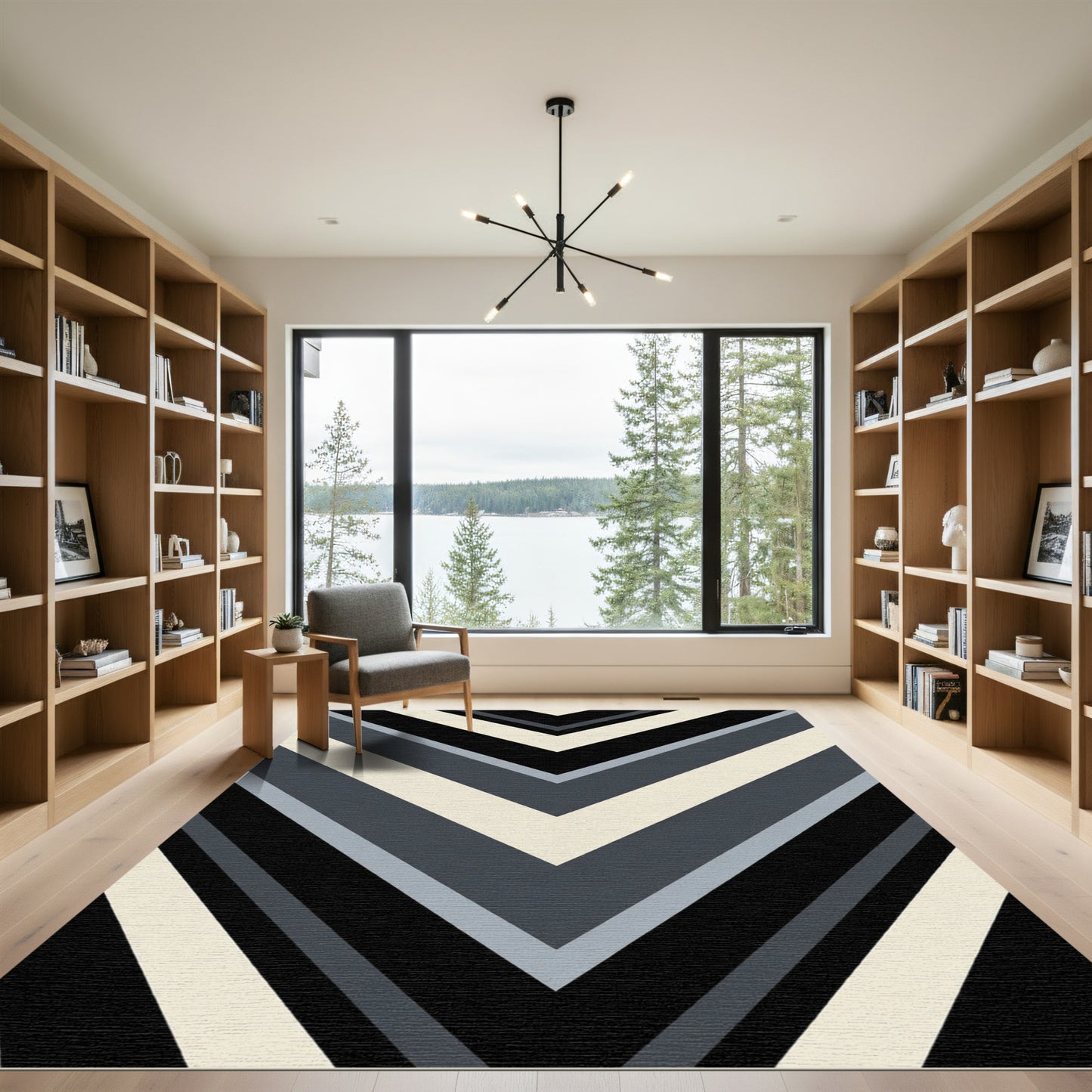Deep Charcoal Gray Chevron Lines Rug