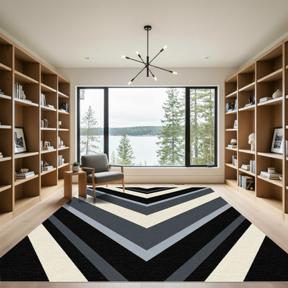 Deep Charcoal Gray Chevron Lines Rug