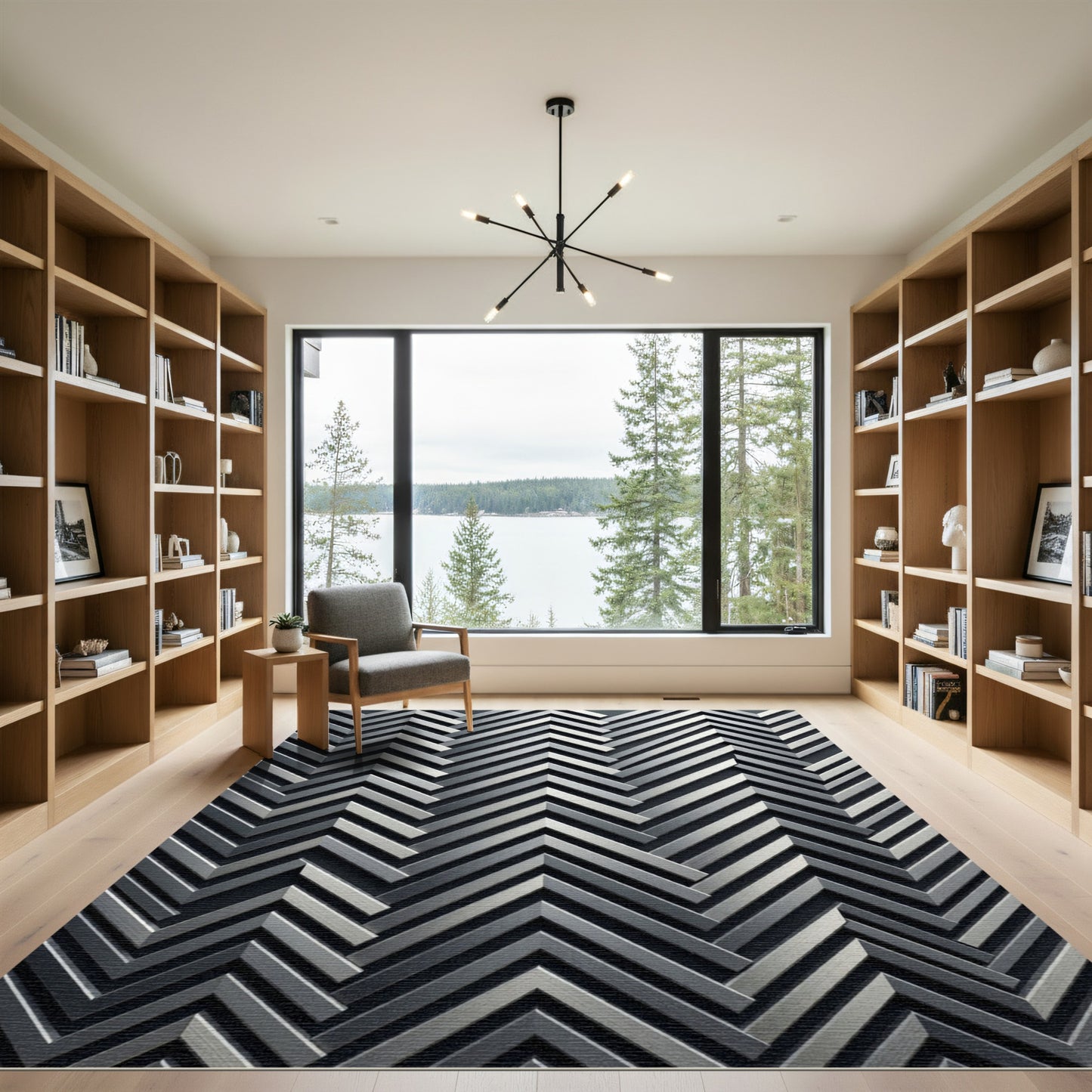 Metallic Silver Chevron Geometric Texture Rug