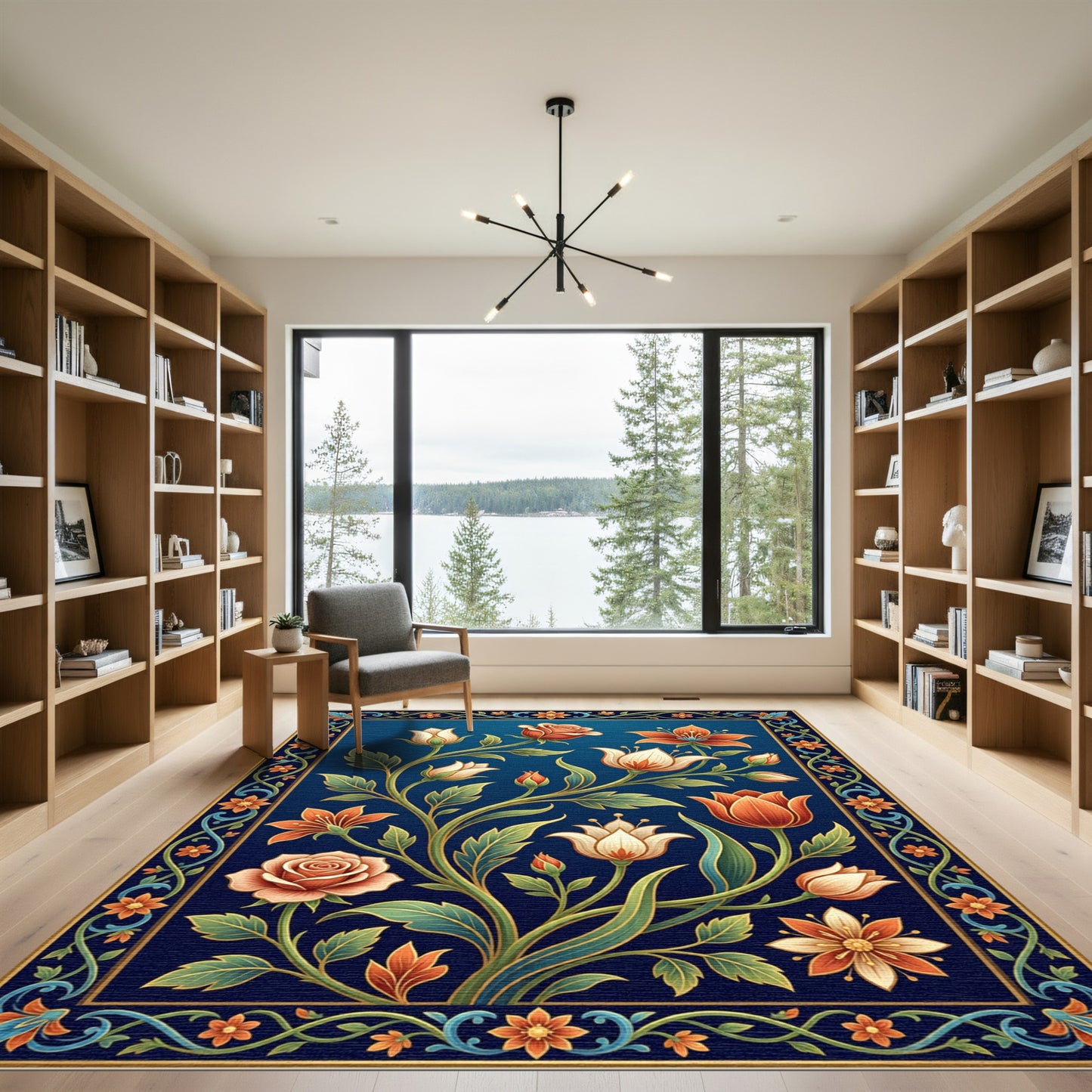 Vintage Floral Scrollwork Blue Rug