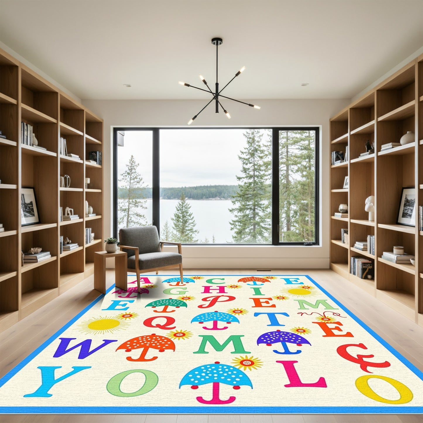Alphabet Umbrellas Sunburst Pattern Rug