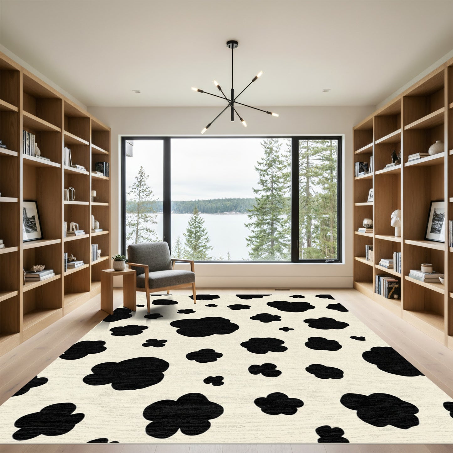 Black Blotchy Cow Print Rug