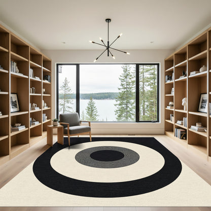 Black Cream Concentric Circles Rug