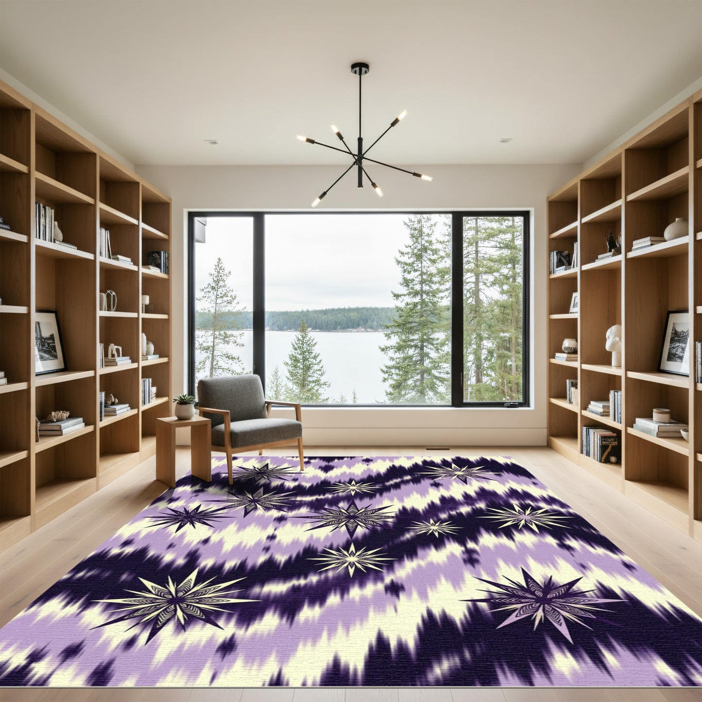 Purple Cream Starburst Ikat Rug