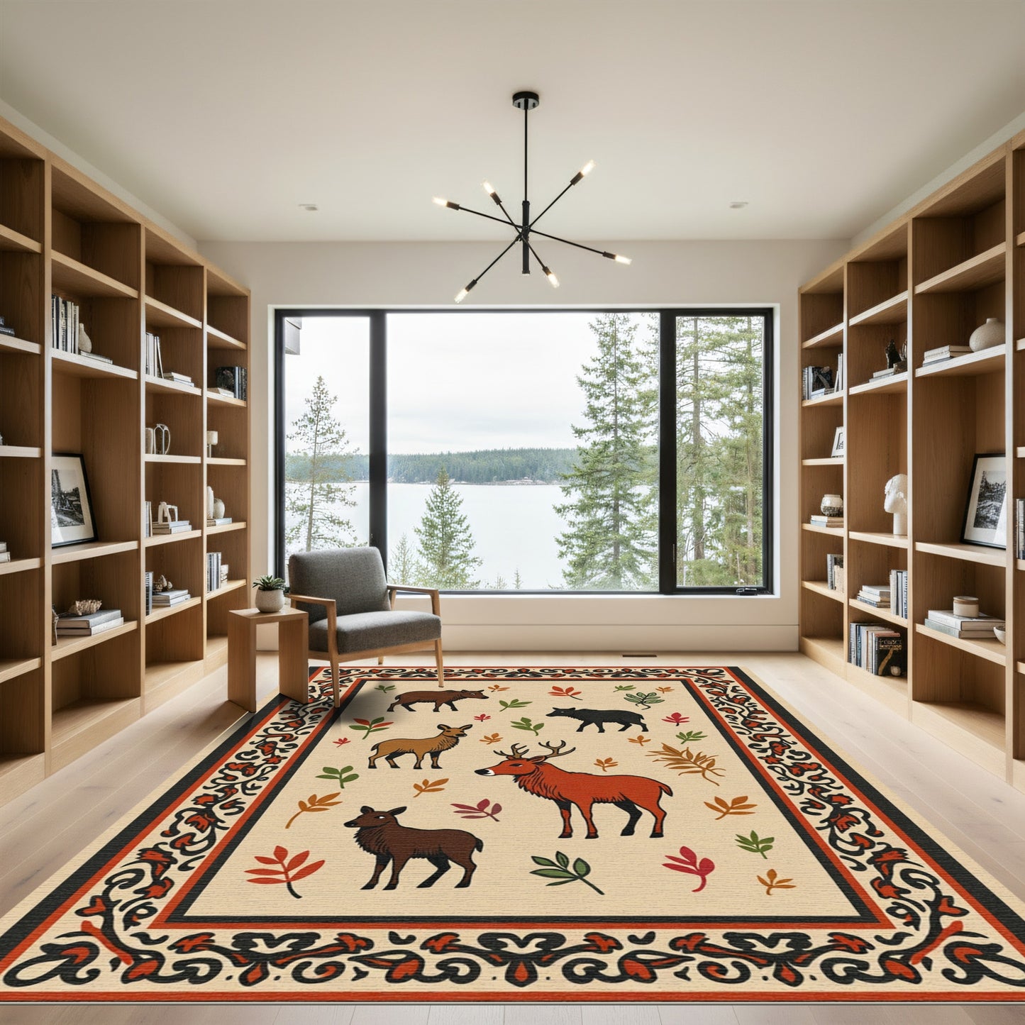 Woodland Animals Border Folk Art Rug