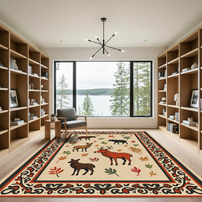 Woodland Animals Border Folk Art Rug