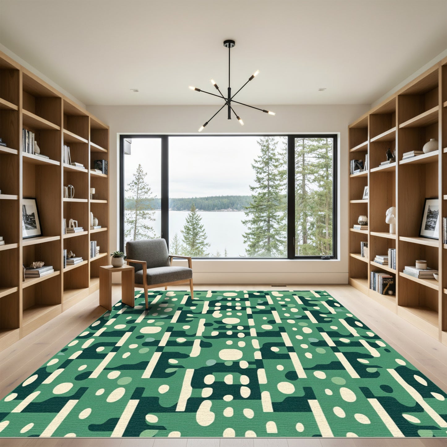 Green And Cream Abstract Shapes Rug