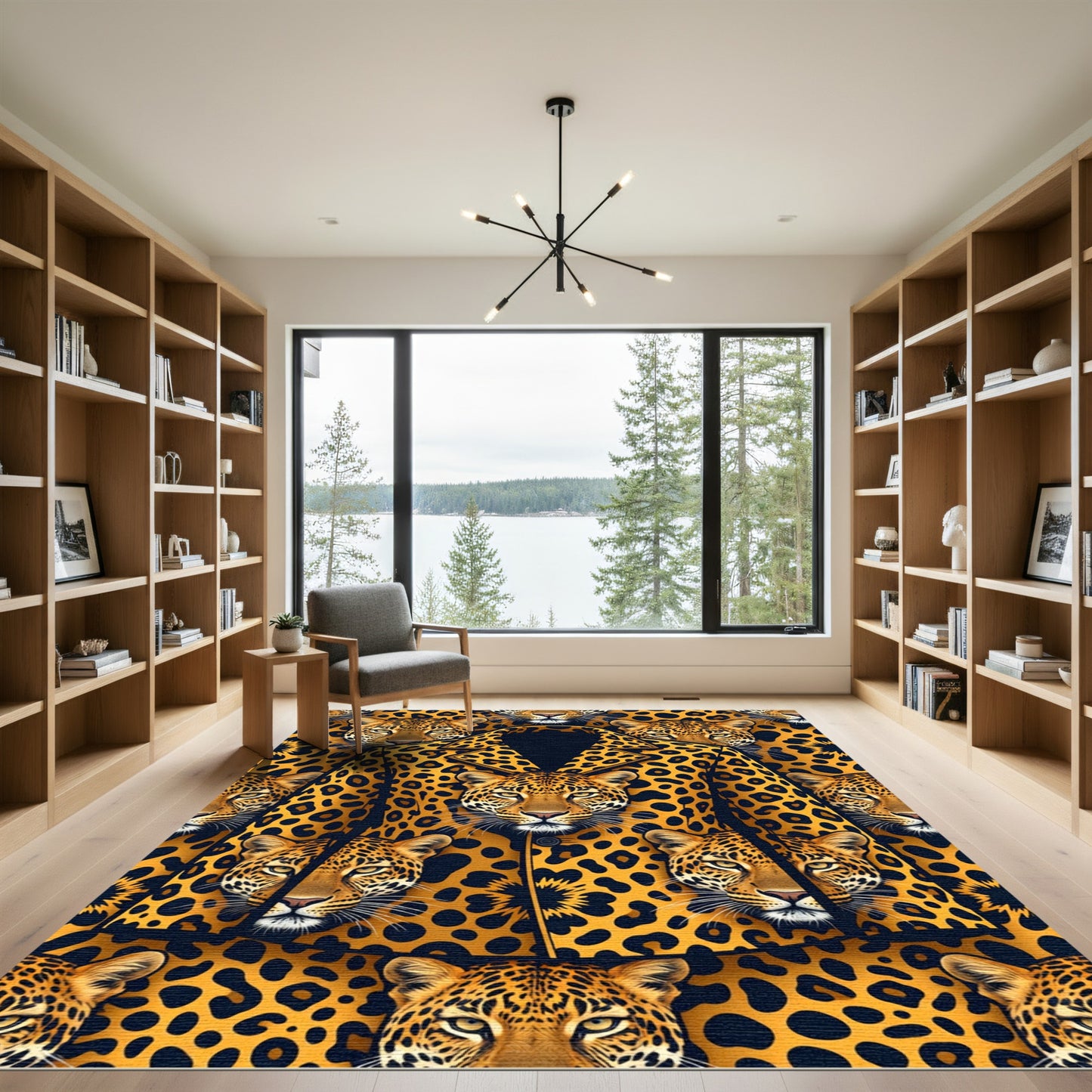 Bold Leopard Spots Jaguar Faces Rug