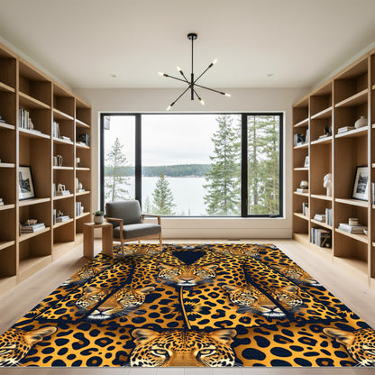 Bold Leopard Spots Jaguar Faces Rug