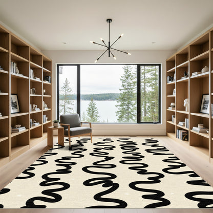 Minimalist Black Wavy Lines Rug
