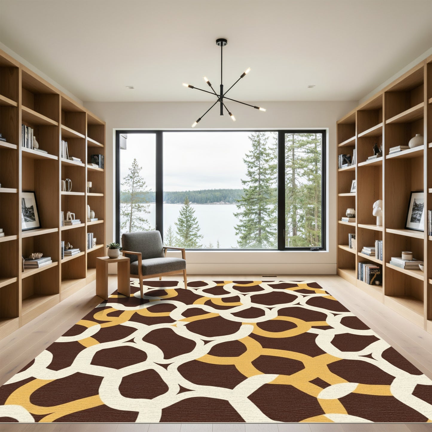 Brown Cream Yellow Interlocking Rings Rug