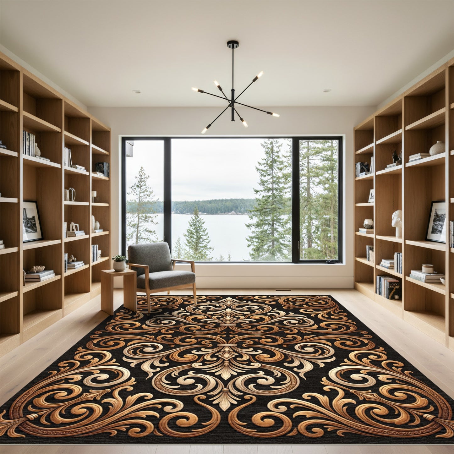 Ornate Gold Scrollwork Filigree Rug