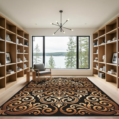 Ornate Gold Scrollwork Filigree Rug